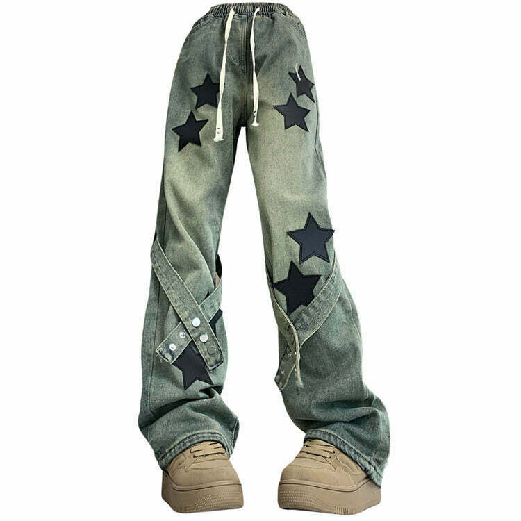 Trendy Stargirl Aesthetic Star Patch Jeans - Low Rise Baggy Ripped Y2K Style for All