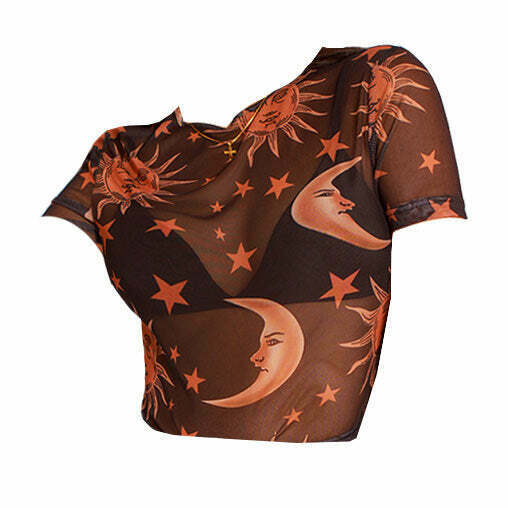 Trendy Sun and Moon Mini Tee - Stylish Y2K Fashion with Eye-Catching Design