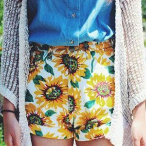 Trendy Sunflower Patchwork Denim Shorts with Rhinestone Fringe for Y2K Style Enthusiasts