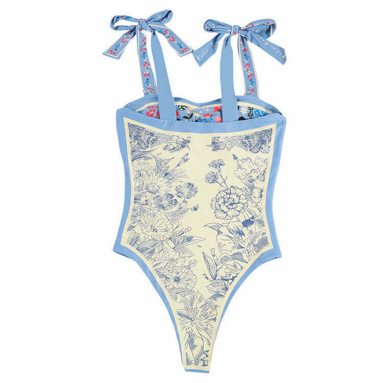 Trendy Tie Strap Reversible Blue Swimsuit for Y2K Style Lovers - Perfect for Summer Fun!