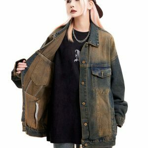 Trendy Washed Brown Loose Denim Jacket - Y2K Style Baggy Jacket for Effortless Fashion