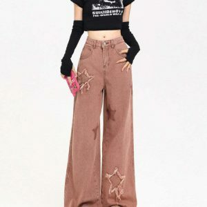 Trendy Y2K Aesthetic Pink Jeans for a Stylish Look - Perfect for Fashion-Forward Outfits