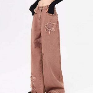 Trendy Y2K Aesthetic Pink Jeans for a Stylish Look - Perfect for Fashion-Forward Outfits