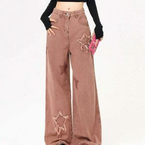 Trendy Y2K Aesthetic Pink Jeans for a Stylish Look - Perfect for Fashion-Forward Outfits