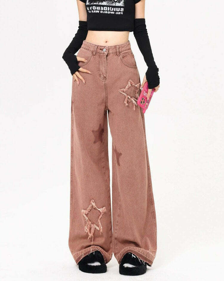 Trendy Y2K Aesthetic Pink Jeans for a Stylish Look - Perfect for Fashion-Forward Outfits