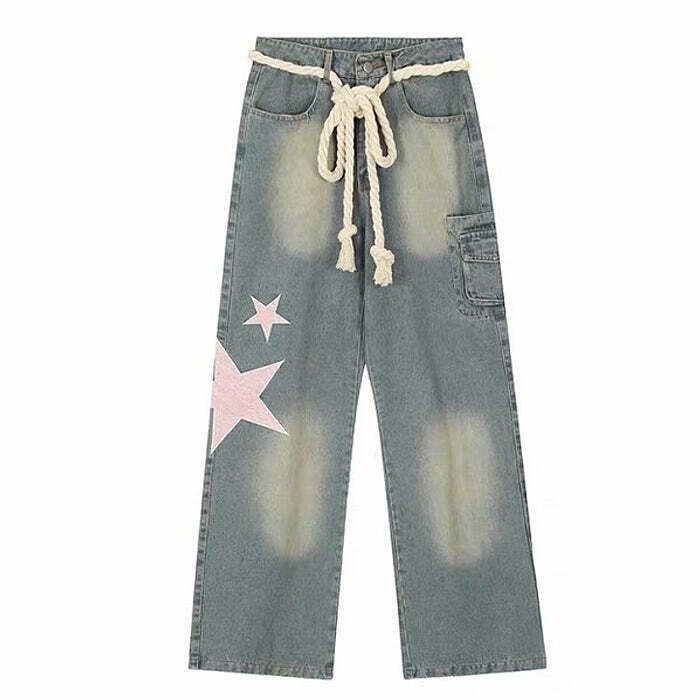 Trendy Y2K Aesthetic Star Jeans with Distressed Details for a Retro Fashion Statement