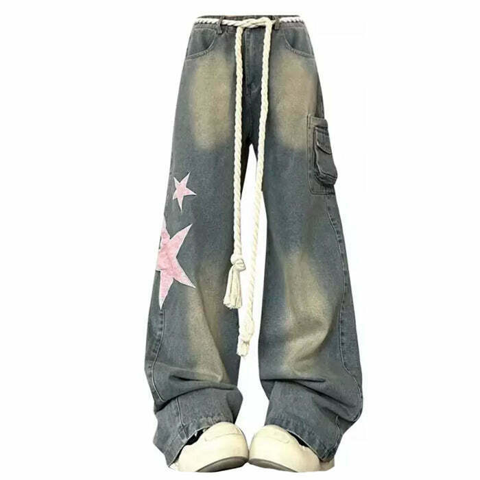 Trendy Y2K Aesthetic Star Jeans with Distressed Details for a Retro Fashion Statement