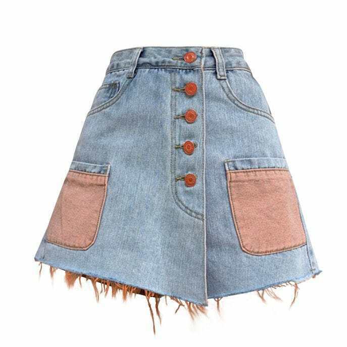 Trendy Y2K Artsy Denim Skirt with Drawstring Detail - Stylish Grey Cargo Design