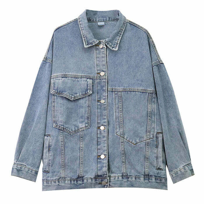 Trendy Y2K Asymmetrical Denim Jacket - Stylish Baggy Fit for Effortless Fashion Appeal