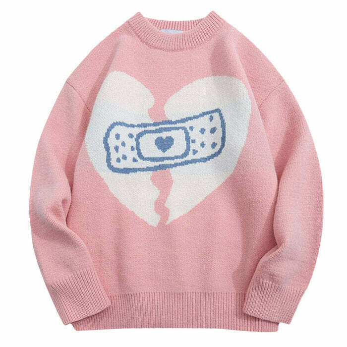 Trendy Y2K Broken Heart Sweater - Cozy Aesthetic Knit for Unique Style Lovers