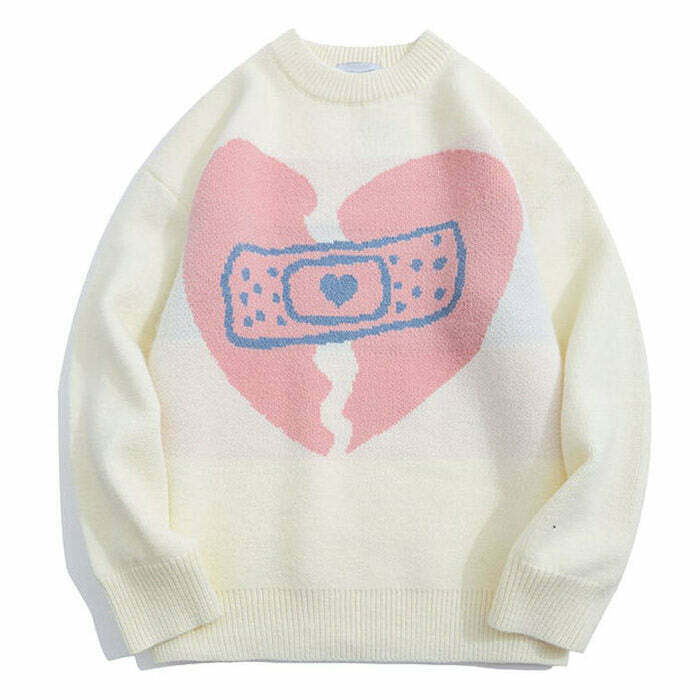 Trendy Y2K Broken Heart Sweater - Cozy Aesthetic Knit for Unique Style Lovers