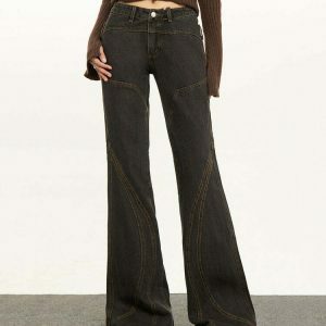 Trendy Y2K Brown Flare Jeans with Ripped Details for a Stylish Vintage Look