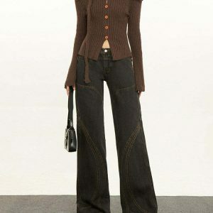 Trendy Y2K Brown Flare Jeans with Ripped Details for a Stylish Vintage Look