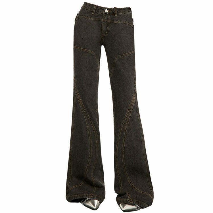 Trendy Y2K Brown Flare Jeans with Ripped Details for a Stylish Vintage Look