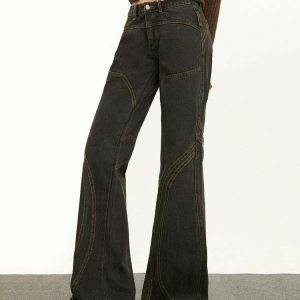 Trendy Y2K Brown Flare Jeans with Ripped Details for a Stylish Vintage Look