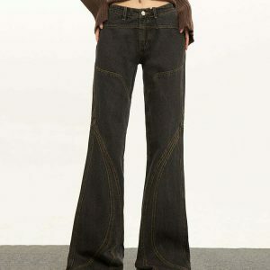 Trendy Y2K Brown Flare Jeans with Ripped Details for a Stylish Vintage Look