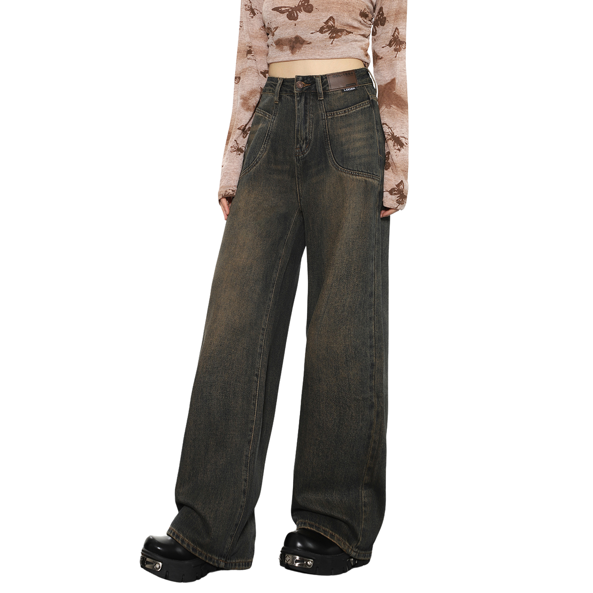 Trendy Y2K Brown Stacked Ripped Jeans for a Stylish Baggy Look - Perfect for Any Occasion