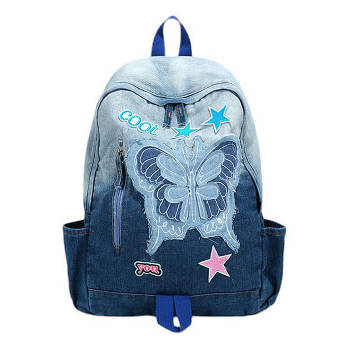 Trendy Y2K Butterfly Denim Backpack - Aesthetic Style for Fashion-Forward Looks