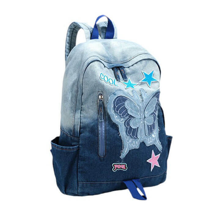 Trendy Y2K Butterfly Denim Backpack - Aesthetic Style for Fashion-Forward Looks