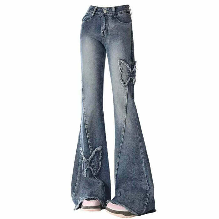 Trendy Y2K Butterfly Flare Jeans with Retro Style and Comfortable Fit for Fashion Lovers