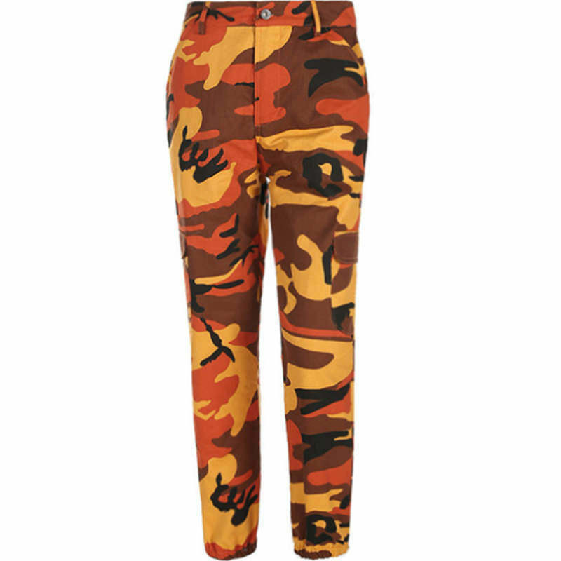 Trendy Y2K Camo Cargo Pants with Rivets - Stylish Orange and Grey Sweatpants for Fashionistas