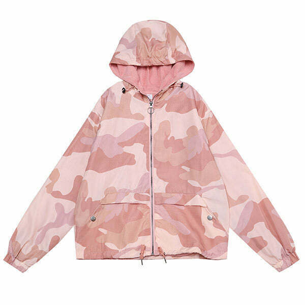 Trendy Y2K Candy Camo Jacket - Stylish Baggy Camo Design with Color Block Accents