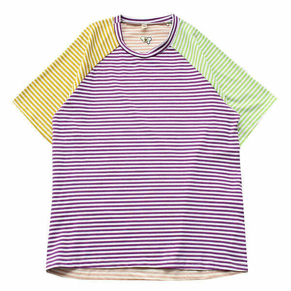 Trendy Y2K Candy Stripes Bow Tee - Stylish Graphic Tee for a Retro Fashion Statement