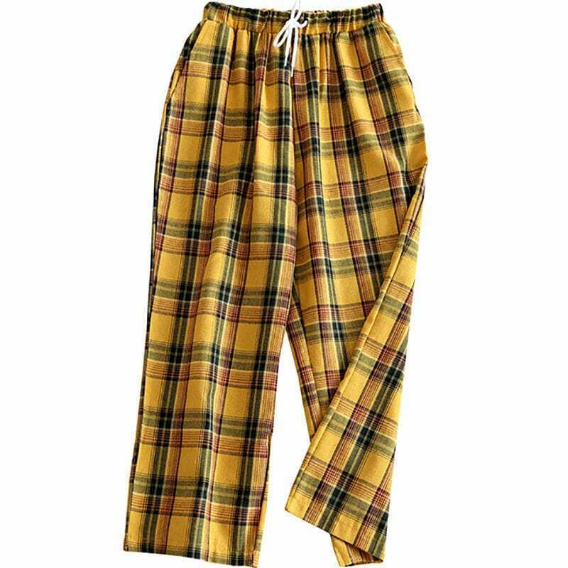 Trendy Y2K Casual Plaid Pants in Orange with Rivet Details for a Stylish Look