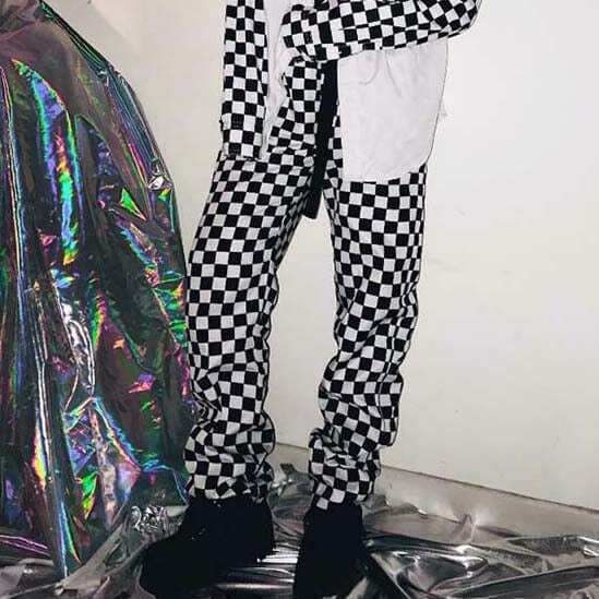 Trendy Y2K Checker Pants with Rivets - Stylish Checkered Jeans for a Retro Look