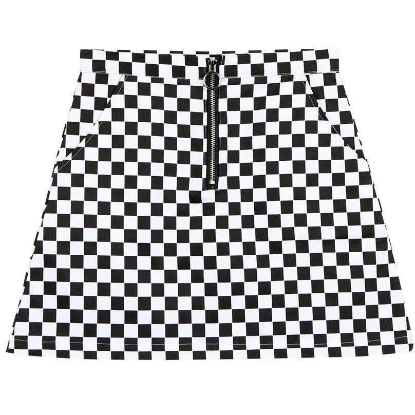 Trendy Y2K Checker Skirt with Drawstring, Perfect for Emo and Casual Styles