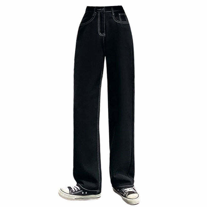 Trendy Y2K Checkered Wide Jeans for Kids - Stylish Stacked Ripped Baggy Denim