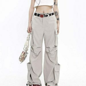 Trendy Y2K Chemistry Aesthetic Cargo Pants in Orange with Rivet Details and Star Print