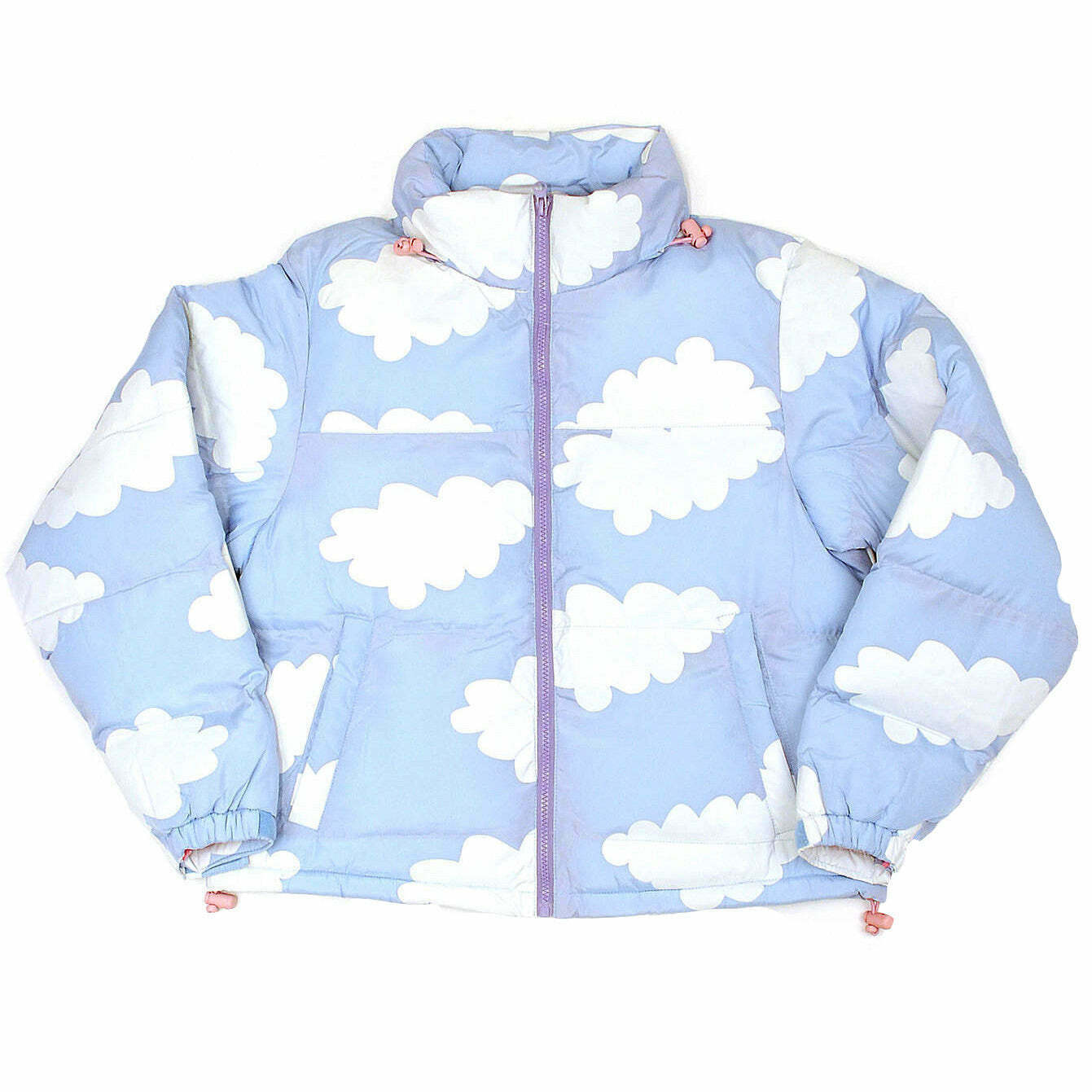 Trendy Y2K Cloud Padded Jacket - Stylish White Varsity Design with Cozy Comfort