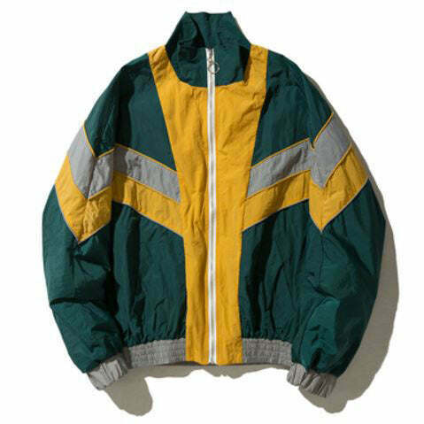 Trendy Y2K Color Block Bomber Jacket - Retro 90s Style with Bold Design and Comfort