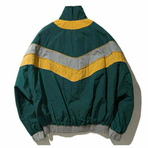 Trendy Y2K Color Block Bomber Jacket - Retro 90s Style with Bold Design and Comfort