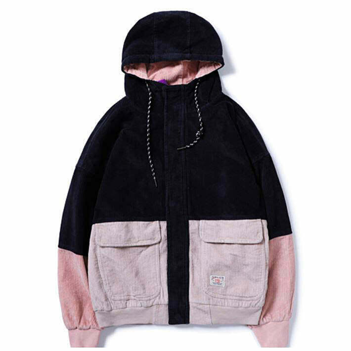 Trendy Y2K Color Block Corduroy Hooded Jacket - Retro 90s Style for Fashion Lovers