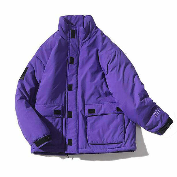 Trendy Y2K Color Block Puffer Jacket - Stylish Baggy Design for Ultimate Comfort