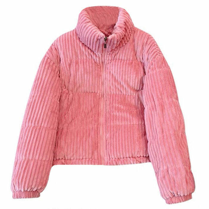 Trendy Y2K Corduroy Puffer Jacket in Vibrant Color Block Design for Ultimate Style