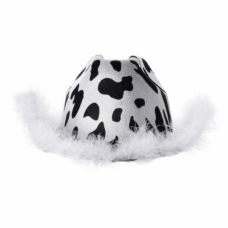 Trendy Y2K Cow Print Hat - Stylish Disco Cowgirl Accessory for Bold Fashion Statements