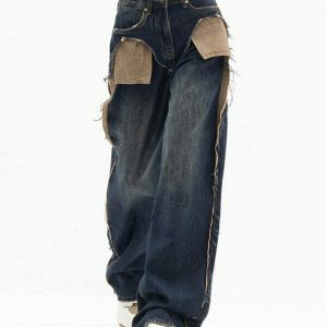 Trendy Y2K Cowboy Jeans with Star Patch and Ripped Details - Stylish Brown Washed Design