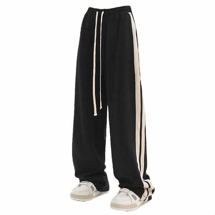 Trendy Y2K Cozy Side Stripes Sweatpants in Soft Grey - Stylish Bow & 5 Stripe Design