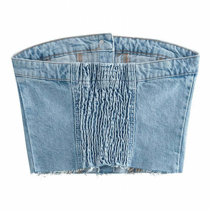 Trendy Y2K Denim Corset Top with Flattering Fit and Stylish Butterfly Design