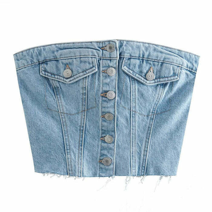 Trendy Y2K Denim Corset Top with Flattering Fit and Stylish Butterfly Design