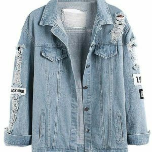 Trendy Y2K Denim Jacket - Stylish Color Block Design with Baggy Fit for Ultimate Comfort