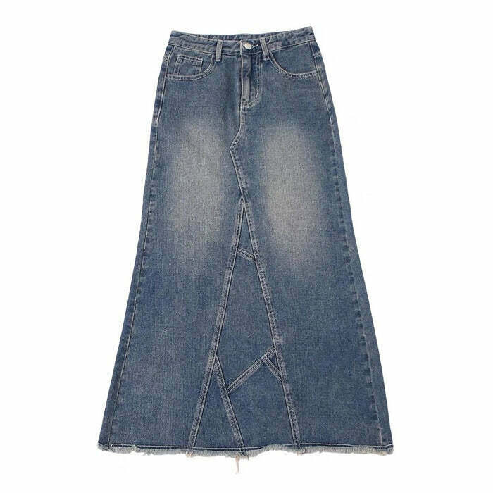 Trendy Y2K Denim Long Skirt with Drawstring - Stylish Grey Cargo & Bubble Skirt Options