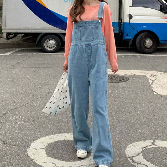 Trendy Y2K Denim Overalls with Pleated Skirt Design - Vintage-Inspired Fashion Statement