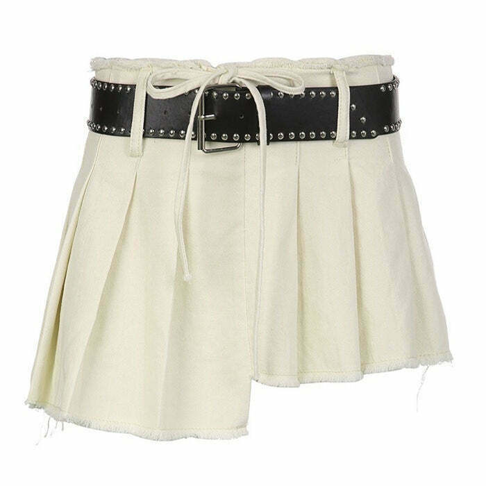 Trendy Y2K Distressed Mini Skirt in Grey - Stylish Drawstring & Cargo Design for Emo Vibes