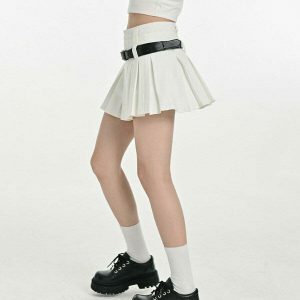 Trendy Y2K Double Belt Pleated Mini Skirt in Grey - Stylish Cargo & Emo Bubble Design