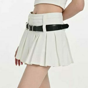 Trendy Y2K Double Belt Pleated Mini Skirt in Grey - Stylish Cargo & Emo Bubble Design