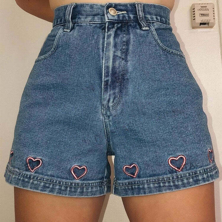 Trendy Y2K Embroidery Denim Shorts with Rhinestone Fringe for a Vintage Look